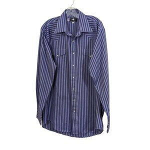 Flying R Ranchwear Western Shirt Men 17.5 Gray Striped Pearl Snap Cowboy USA